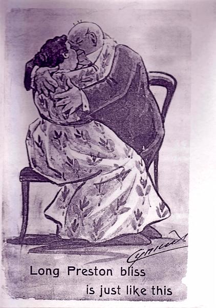 Bliss cartoon.JPG - "Long Preston bliss is just like this"  ( Does anyone recognise the artist's signature, and know a date ) 
